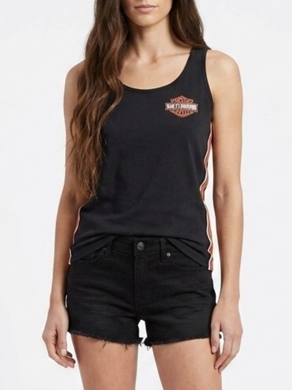 Vintage Harley-Davidson Embroidered Vertical Side Striped Tank Top In Black